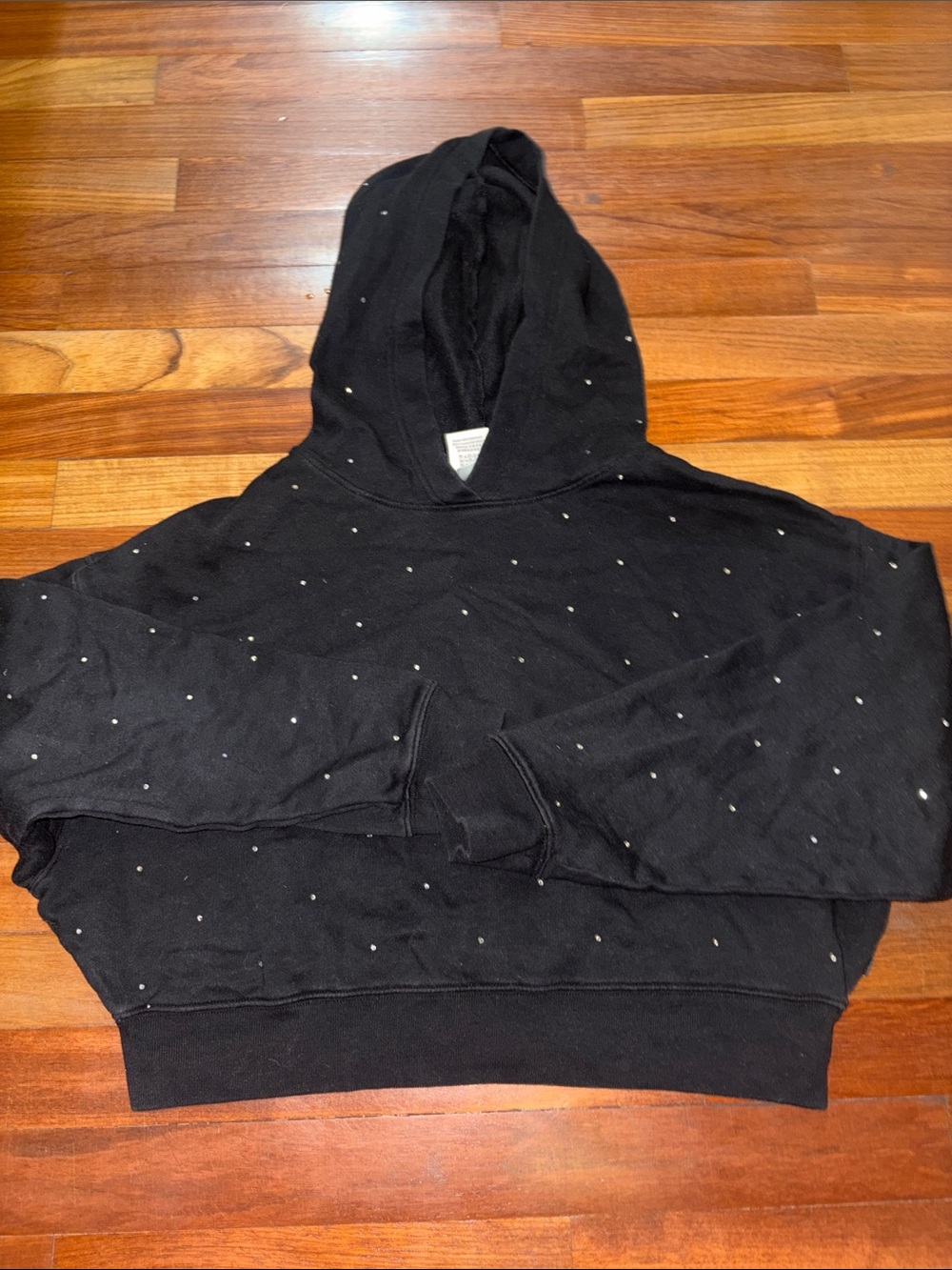 PINK Victoria's Secret Black Hooded Crop Sweatshirt with Stud Detailing